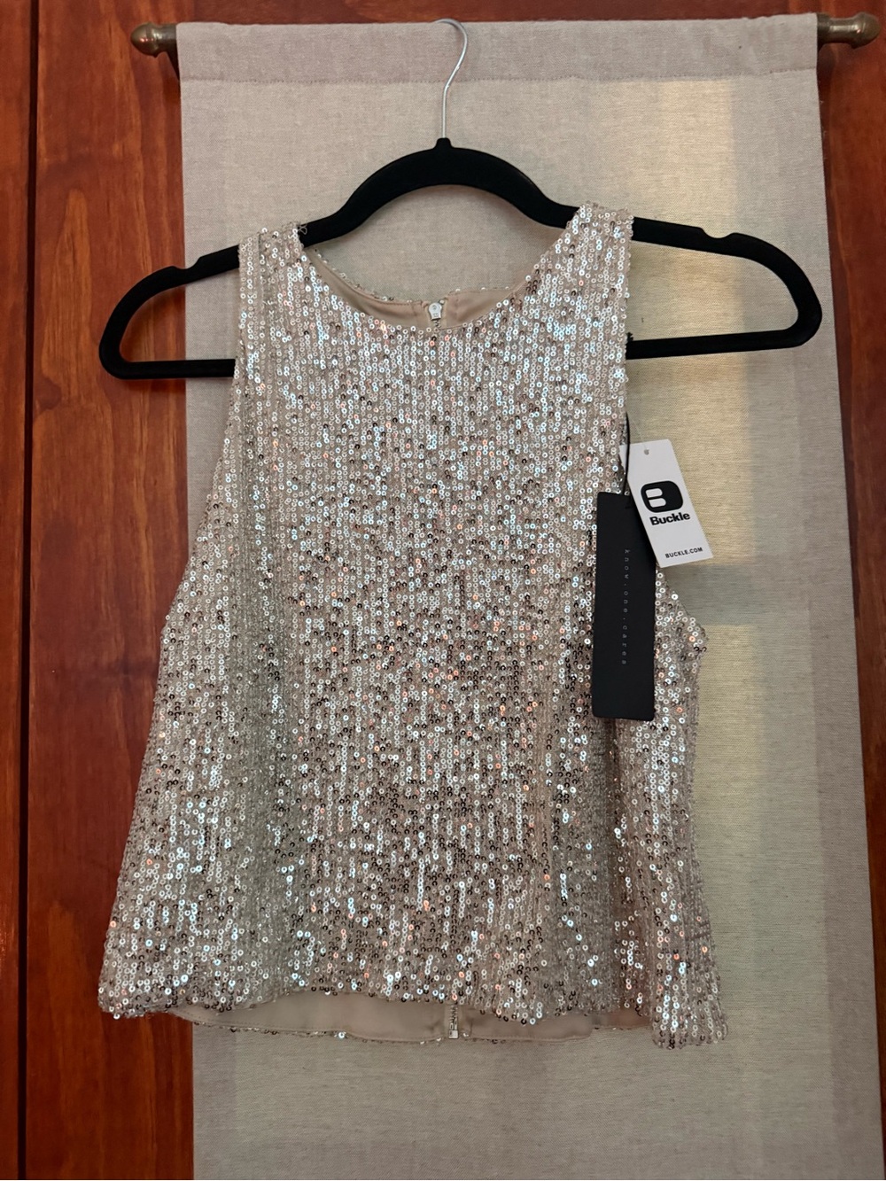 Buckle Silver Sequin Sleeveless Crop Top